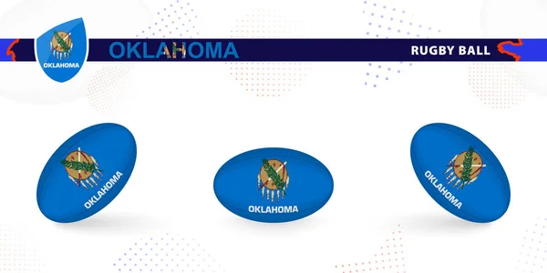 Juego Pelota Rugby Con Bandera Oklahoma Varios Ángulos Sobre Fondo — Vector de stock