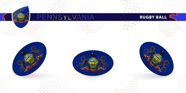 Juego Pelota Rugby Con Bandera Pensilvania Varios Ángulos Sobre Fondo — Vector de stock