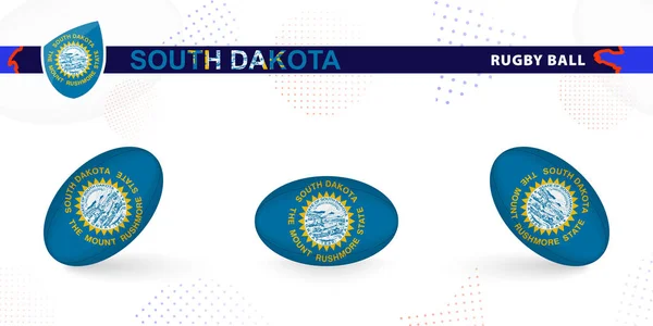 Rugby Bal Gezet Met Vlag Van Zuid Dakota Verschillende Hoeken — Stockvector