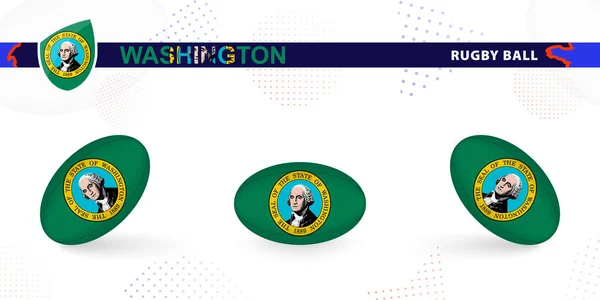 Набір Яча Регбі Прапором Вашингтона Під Різними Кутами Абстрактному Фоні — стоковий вектор