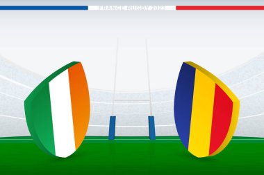 İrlanda ile Romanya arasında oynanan karşılaşma, ragbi stadyumunda rugby bayrağı ikonu.