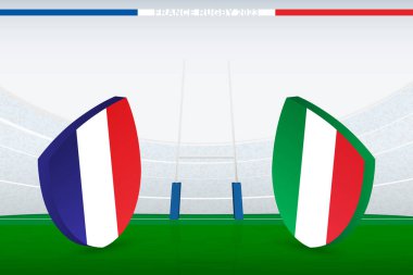 Fransa ve İtalya arasında oynanan karşılaşma, ragbi stadyumunda rugby bayrağı ikonu gösterimi.