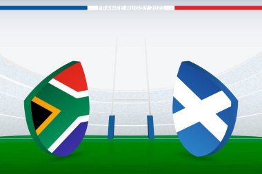 Güney Afrika ve İskoçya arasındaki maç, ragbi stadyumundaki rugby bayrağı ikonu..