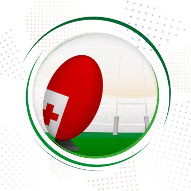Ragbi topunda Tonga bayrağı. Tonga bayrağı taşıyan yuvarlak rugby simgesi.