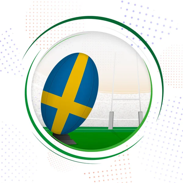 Bandiera Della Svezia Sulla Palla Rugby Icona Rotonda Rugby Con — Vettoriale Stock