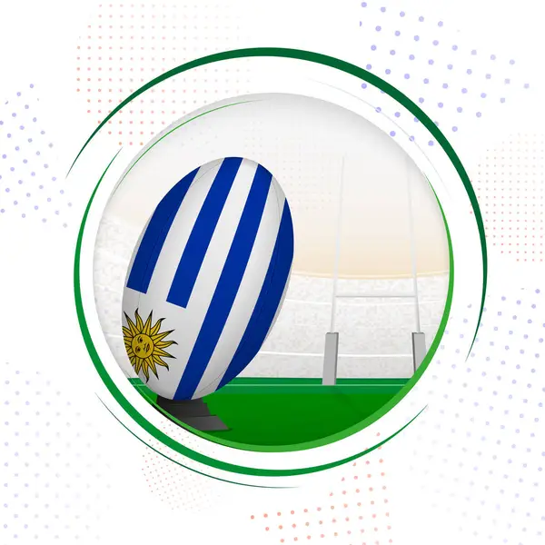 Bandiera Dell Uruguay Sulla Palla Rugby Icona Rotonda Rugby Con — Vettoriale Stock