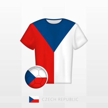 Çek Cumhuriyeti milli takımının futbol forması ve Çek Cumhuriyeti bayrağı. Futbol forması ve bayraklı futbol topu..