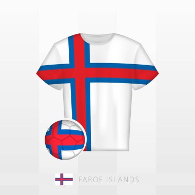 Faroe Adaları milli takımının futbol forması ve Faroe Adaları bayraklı futbol topu. Futbol forması ve bayraklı futbol topu..