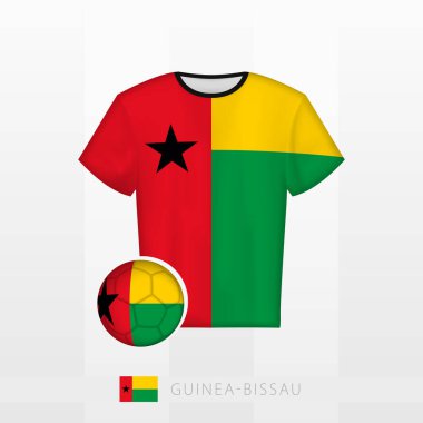 Gine-Bissau milli takımının futbol forması ve Gine-Bissau bayrağı. Futbol forması ve bayraklı futbol topu..