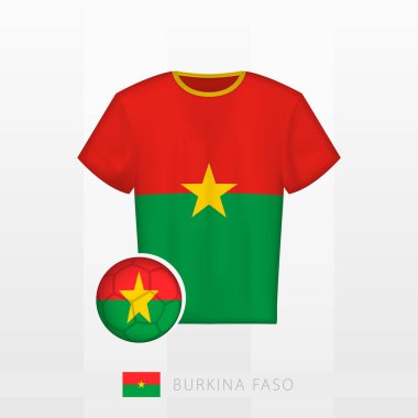 Burkina Faso milli takımının futbol forması ve Burkina Faso bayrağı. Futbol forması ve bayraklı futbol topu..