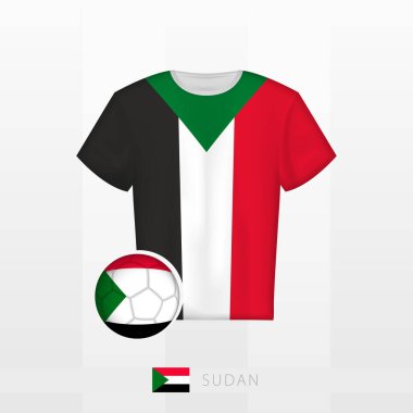 Sudan milli takımının futbol üniforması ve Sudan bayraklı futbol topu. Futbol forması ve bayraklı futbol topu..