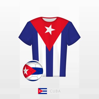 Küba milli takımının futbol üniforması ve Küba bayraklı futbol topu. Futbol forması ve bayraklı futbol topu..