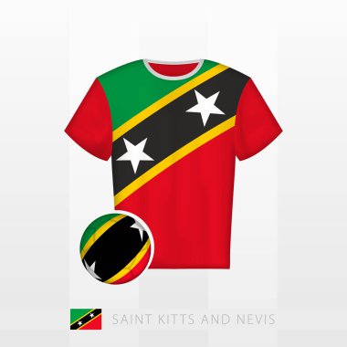 Saint Kitts ve Nevis milli takımının futbol forması ve Saint Kitts ve Nevis bayrağı. Futbol forması ve bayraklı futbol topu..