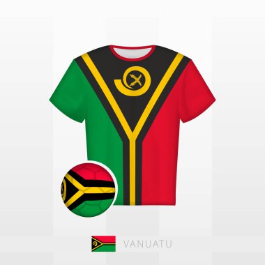 Vanuatu milli takımının futbol forması ve Vanuatu bayrağı. Futbol forması ve bayraklı futbol topu..