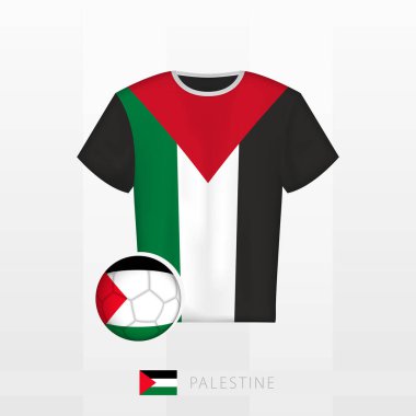 Filistin milli takımının futbol üniforması ve Filistin bayrağı. Futbol forması ve bayraklı futbol topu..