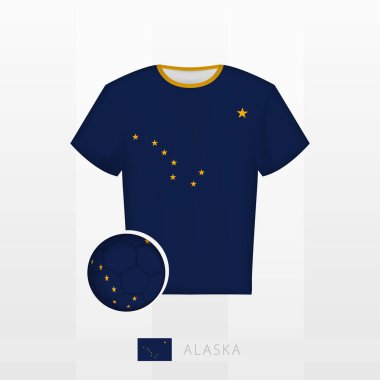 Alaska milli takımının futbol üniforması ve Alaska bayraklı futbol topu. Futbol forması ve bayraklı futbol topu..