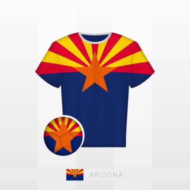 Arizona milli takımının futbol forması ve Arizona bayrağı. Futbol forması ve bayraklı futbol topu..