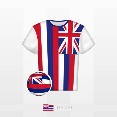 Hawaii milli takımının futbol üniforması ve Hawaii bayraklı futbol topu. Futbol forması ve bayraklı futbol topu..