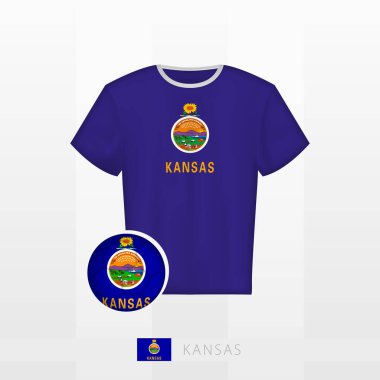 Kansas milli takımının futbol üniforması ve Kansas bayraklı futbol topu. Futbol forması ve bayraklı futbol topu..