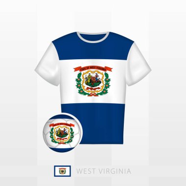 Batı Virginia milli takımının futbol forması ve Batı Virginia bayrağı. Futbol forması ve bayraklı futbol topu..