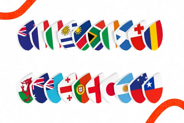 Zászlók Résztvevő Nemzetközi Rögbi Torna Minden Zászló Ikon Rögbi Stílusban — Stock Vector