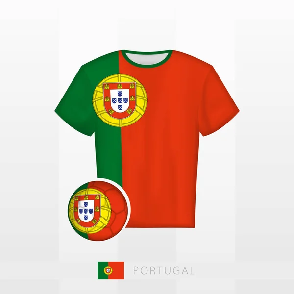 Mundur Piłkarski Reprezentacji Portugalii Piłką Nożną Flagą Portugalii Koszulka Piłkarska — Wektor stockowy