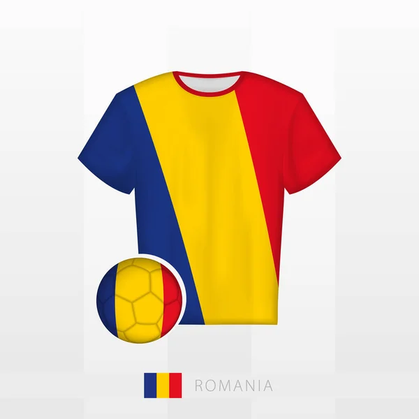 Mundur Piłkarski Drużyny Narodowej Rumunii Piłką Nożną Flagą Rumunii Koszulka — Wektor stockowy