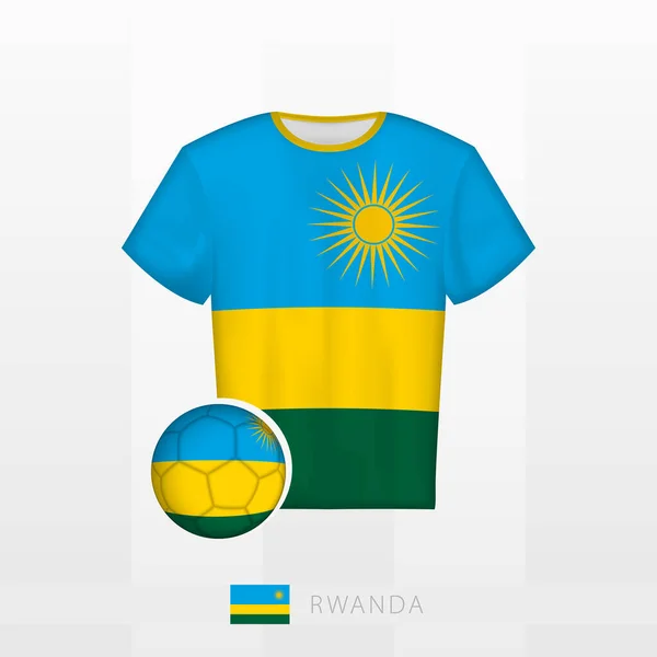 ルワンダの国旗を持つサッカーボールとルワンダの代表チームのサッカーユニフォーム 旗が付いているサッカー ジャージおよびサッカーボール — ストックベクタ