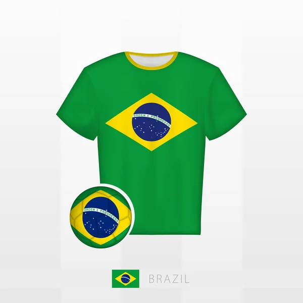 Uniforme Futebol Seleção Brasileira Com Bola Futebol Com Bandeira Brasil —  Vetores de Stock