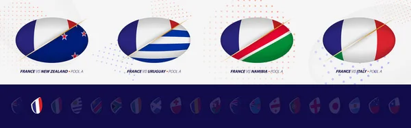 Ragby Soutěžní Ikony Francouzského Rugby Národního Týmu Všechny Čtyři Zápasy — Stockový vektor