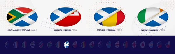 Ragby Soutěžní Ikony Skotského Rugby Národního Týmu Všechny Čtyři Zápasy — Stockový vektor