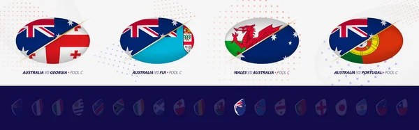 Ragby Soutěže Ikony Austrálie Rugby Národní Tým Všechny Čtyři Zápasy — Stockový vektor