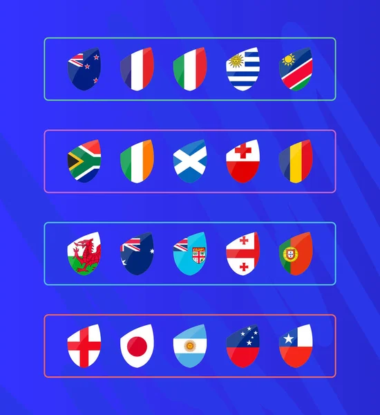 Národní Vlajky Účastníků Rugby 2023 Vlajky Pro Mezinárodní Rugby Turnaj — Stockový vektor