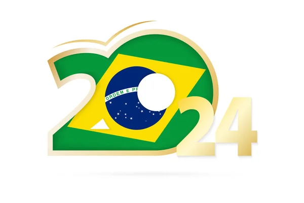 2024 Год Рисунком Флага Бразилии — стоковый вектор