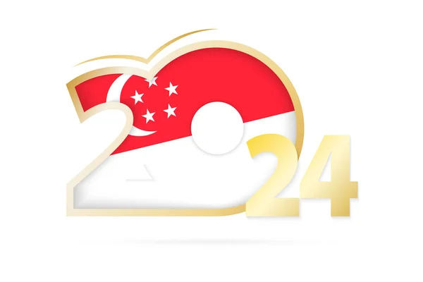 Jahr 2024 Mit Singapur Flagge — Stockvektor