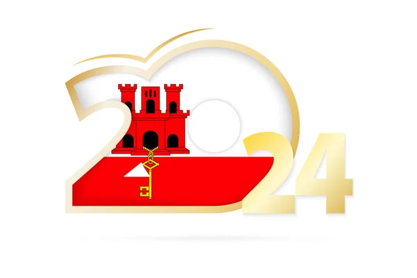 Jaar 2024 Met Gibraltar Vlag Patroon — Stockvector