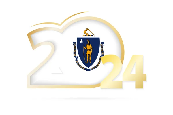 Année 2024 Avec Drapeau Massachusetts — Image vectorielle