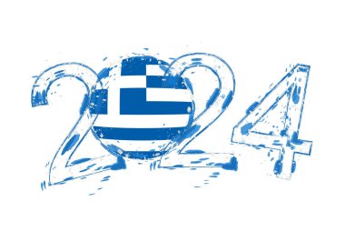 Yunanistan bayrağıyla Grunge tarzında 2024 Yılı.