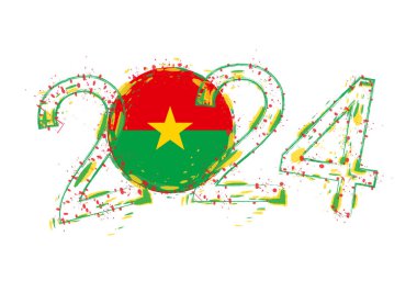 Burkina Faso bayrağıyla 2024 yıl grunge stili.