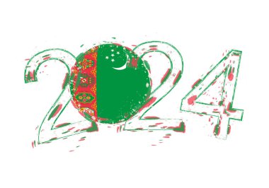 Türkmenistan bayrağıyla Grunge tarzında 2024 Yılı.