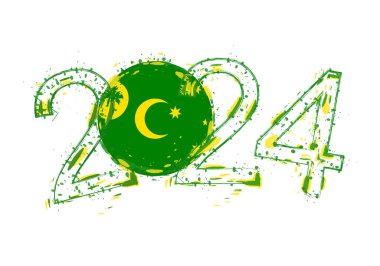 Cocos Adaları bayrağıyla 2024 Yılı grunge tarzı.