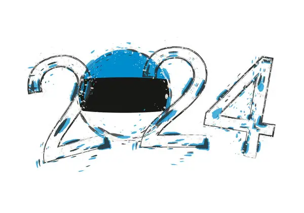 2024 Jahr Grunge Stil Mit Estnischer Flagge — Stockvektor