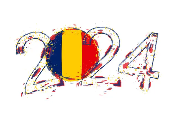2024 Année Style Grunge Avec Drapeau Tchad — Image vectorielle