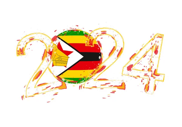 2024 Anno Stile Grunge Con Bandiera Dello Zimbabwe — Vettoriale Stock