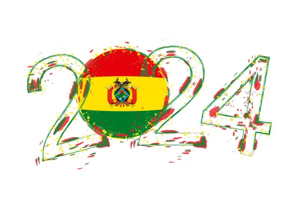 2024 Рік Гранжевому Стилі Прапором Болівії — стоковий вектор