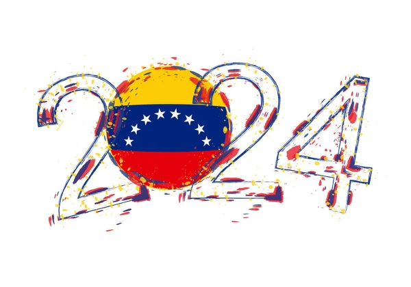 2024 Год Гранж Стиле Флагом Венесуэлы — стоковый вектор