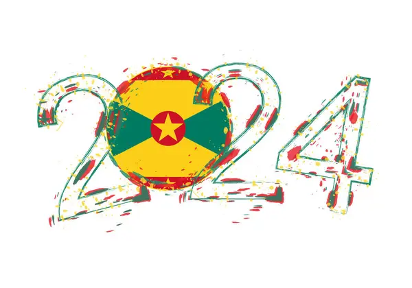 2024 Jahr Grunge Stil Mit Der Flagge Von Grenada — Stockvektor