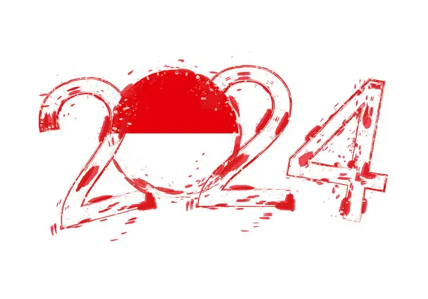 2024 Jahr Grunge Stil Mit Flagge Indonesiens — Stockvektor