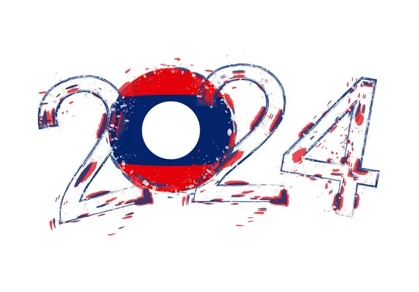 2024 Έτος Grunge Στυλ Σημαία Λάος — Διανυσματικό Αρχείο