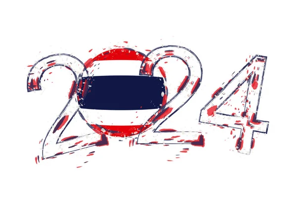 2024 Έτος Grunge Στυλ Σημαία Ταϊλάνδης — Διανυσματικό Αρχείο